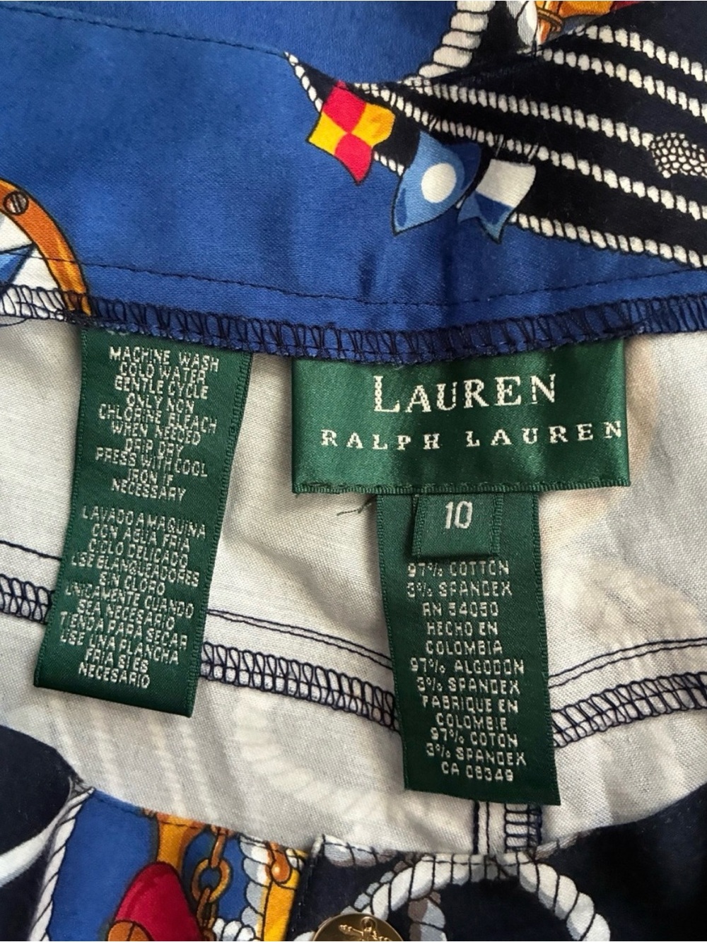 Lauren Ralph Lauren Black and Blue Nautical Anchor High Waist Pants Women's Sz10 - Picture 5 of 7